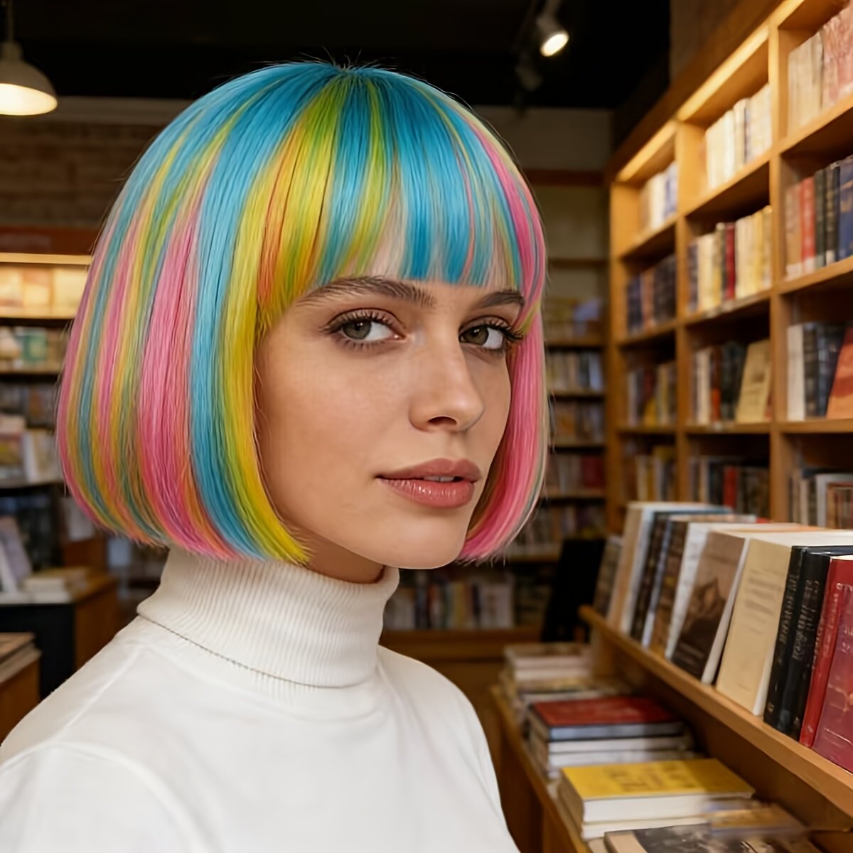 This Vibrant Bob Wig with Rainbow Colors Is Ideal for Graduation Celebrations, Photos, Themed Events, Parties, And Nightlife. Its Top Is Designed to Be Both Thin And Thick - Image 8