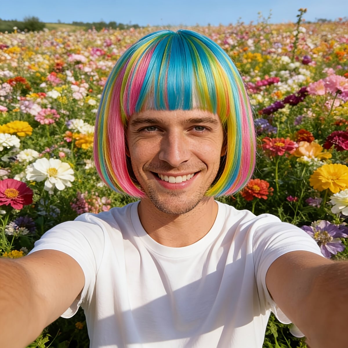 This Vibrant Bob Wig with Rainbow Colors Is Ideal for Graduation Celebrations, Photos, Themed Events, Parties, And Nightlife. Its Top Is Designed to Be Both Thin And Thick - Image 3