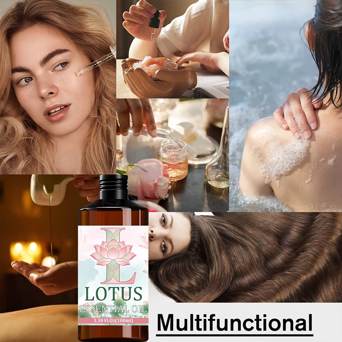 for Lotus Essential Oil --100% Pure, High-quality, Floral Fragrance --Hydrating, Moisturizing, Nourishing the Skin --Used for Skin, Hair, Face, Body Care --Suitable for Meditation, Bathing --100ml, Multi-purpose, for Lotus Body Massage Essential Oil - Image 10