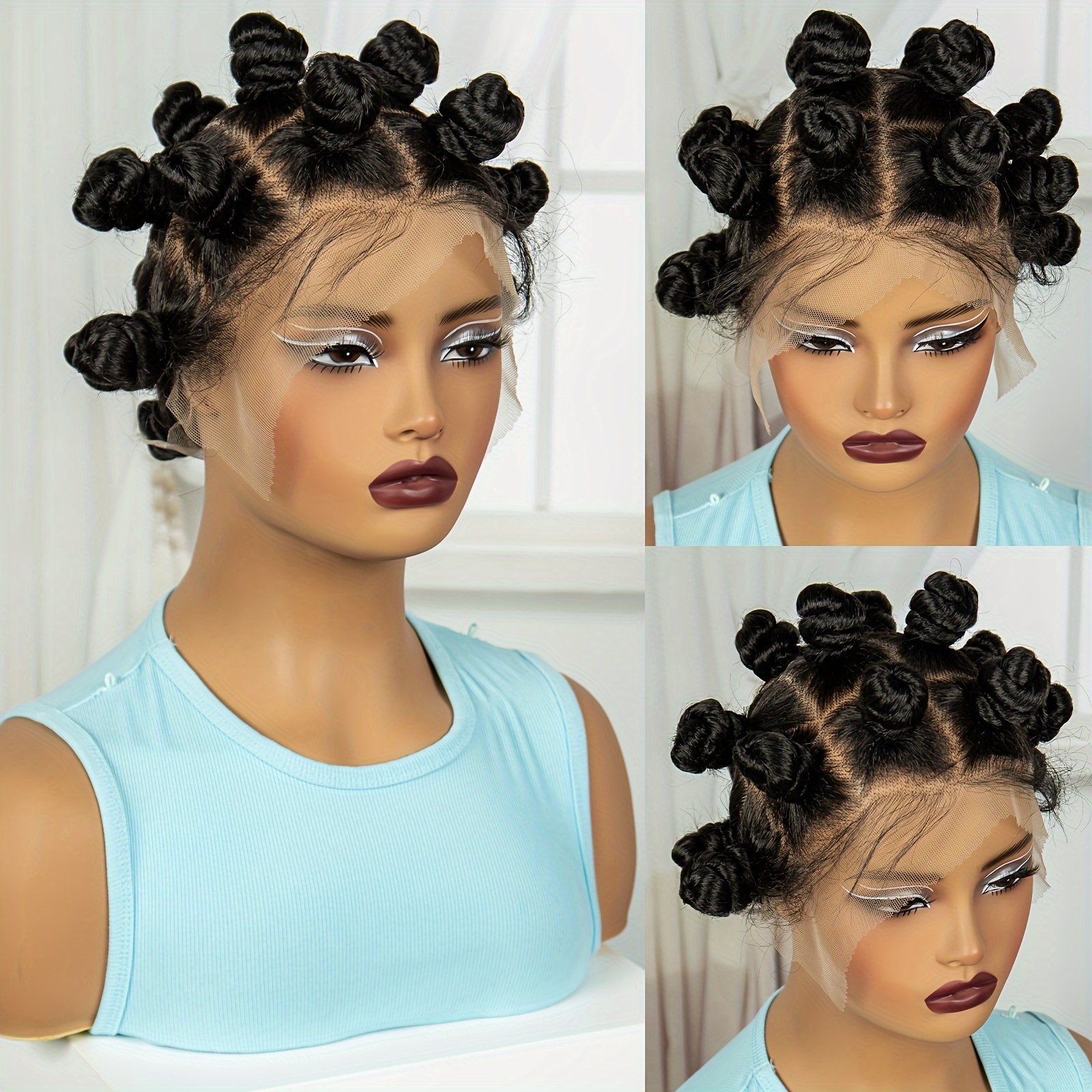 MISHELL Elegant Bantu Knots Braided Wig for Women - Full Lace, 180% Density, Handmade Synthetic Short Wig with Curly Ends, Versatile & Comfortable, Suitable for All Skin Tones, Festive Party Wig|Voluminous Hairpiece|Synthetic Fiber Wig, Wig Accessories - Image 13