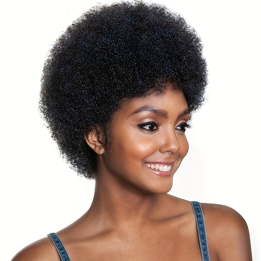 Wig with Afro Kinky Curly Bangs for Women, Featuring a Short Pixie Cut Made of Human Hair. This Soft, Curly Afro Wig Looks Natural And Is Perfect for Everyday Wear - Image 2