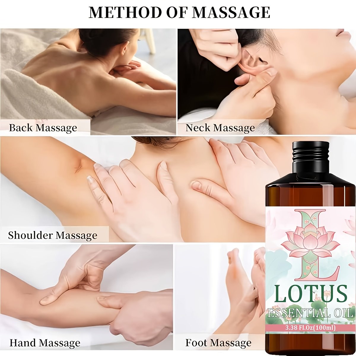 for Lotus Essential Oil --100% Pure, High-quality, Floral Fragrance --Hydrating, Moisturizing, Nourishing the Skin --Used for Skin, Hair, Face, Body Care --Suitable for Meditation, Bathing --100ml, Multi-purpose, for Lotus Body Massage Essential Oil - Image 5