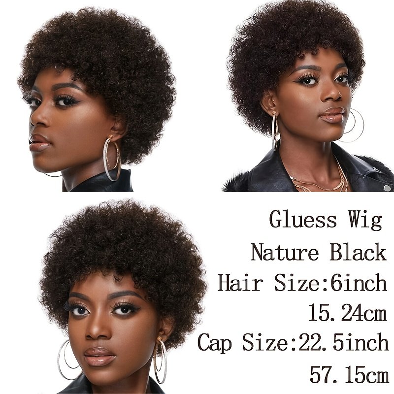 Short Afro Curly Remy Hair Wig with Bangs, Basic Afro Curly Pixie Cut Basic Style, 150% Density Human Hair, Full Machine-Made, Non-Lace Easy to Wear - Image 32