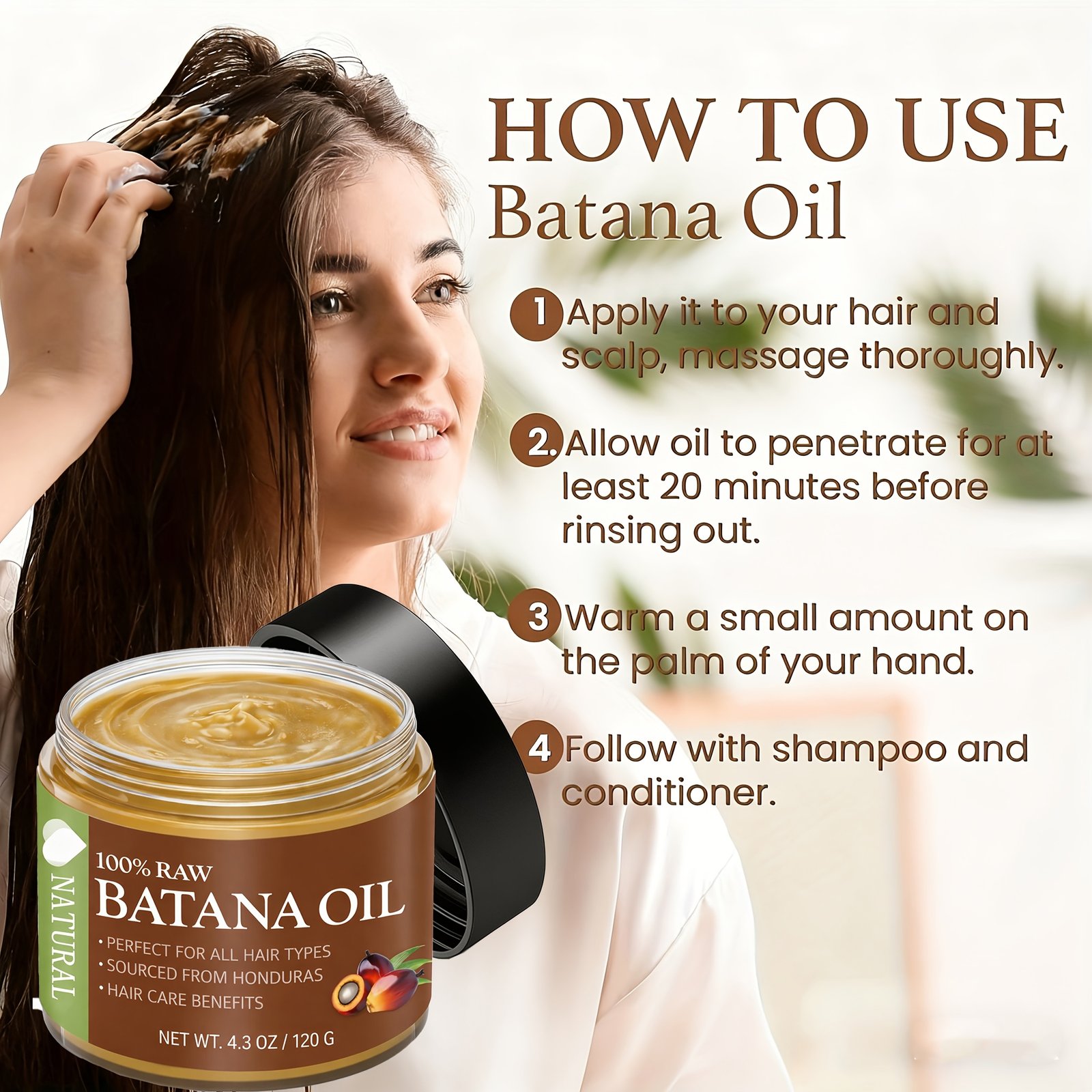 Honduras Batana Hair Oil - Smoothing and Moisturizing Hair Treatment for Dry Hair, for Moisturizing Scalp and Hair Care, Suitable for All Hair Types - 4.2oz. - Image 4