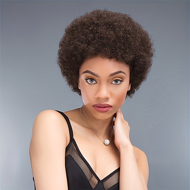 Wig with Afro Kinky Curly Bangs for Women, Featuring a Short Pixie Cut Made of Human Hair. This Soft, Curly Afro Wig Looks Natural And Is Perfect for Everyday Wear - Image 25