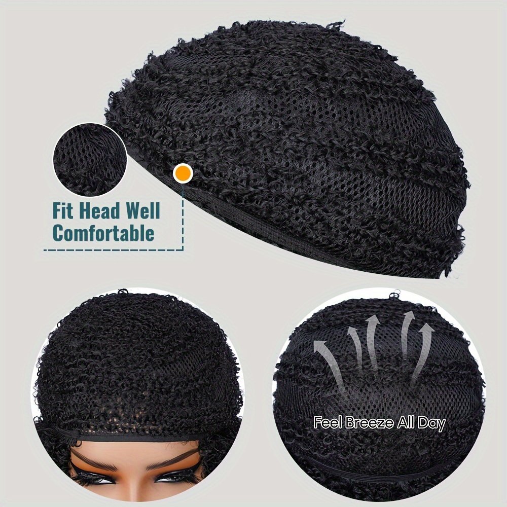Short Afro Curly Wigs for Women Wavy Curly Wig Synthetic Heat Resistant Curly Afro Wig with Bangs Big Stretch Fluffy Curly Afro Wig 30.48 cm High-Density Soccer Fan Wig, Elastic Cap for Easter Rave Anime Music Festival Cosplay - Image 17
