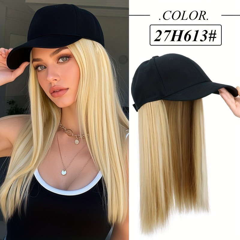 Synthetic Hat Wig with Long Straight Black Hair Baseball Cap Hair Extension Stylish Convenient All-In-One Design for Women - Image 30