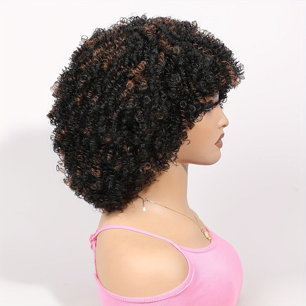 1pc Women's 9mm Curl Wig, Black Brown Wig, Natural Versatile Cap-Style Wig, Full Head Wig - Image 8