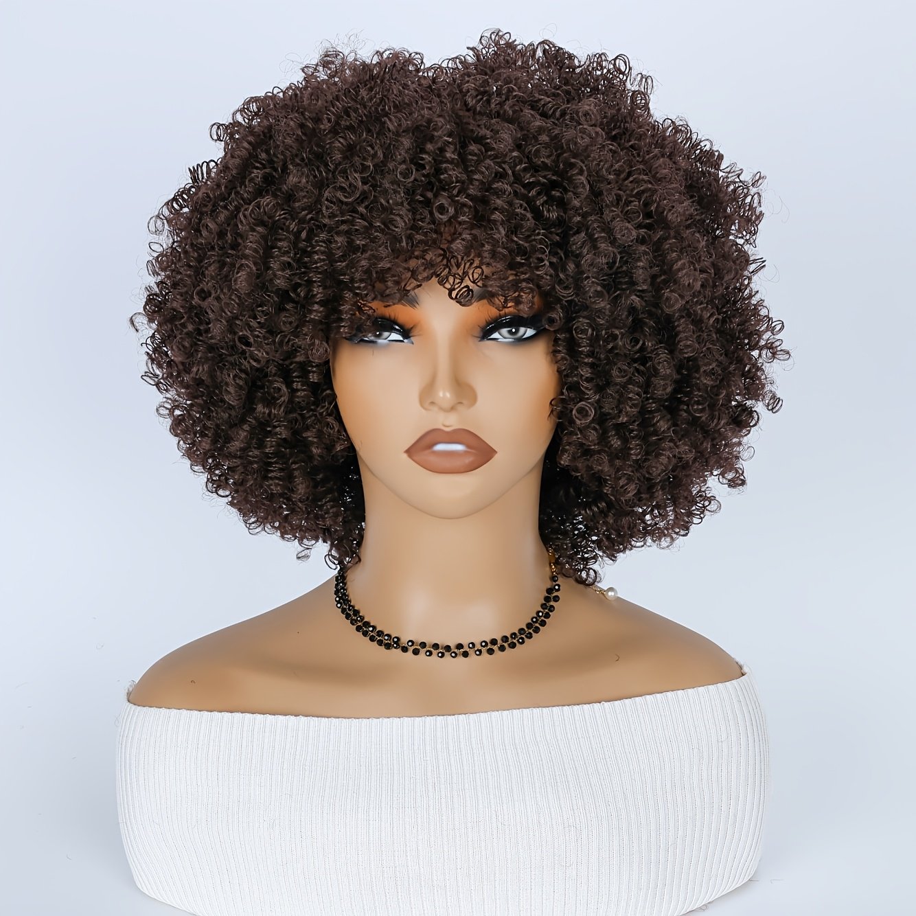 Short Afro Curly Wigs for Women Wavy Curly Wig Synthetic Heat Resistant Curly Afro Wig with Bangs Big Stretch Fluffy Curly Afro Wig 30.48 cm High-Density Soccer Fan Wig, Elastic Cap for Easter Rave Anime Music Festival Cosplay - Image 22