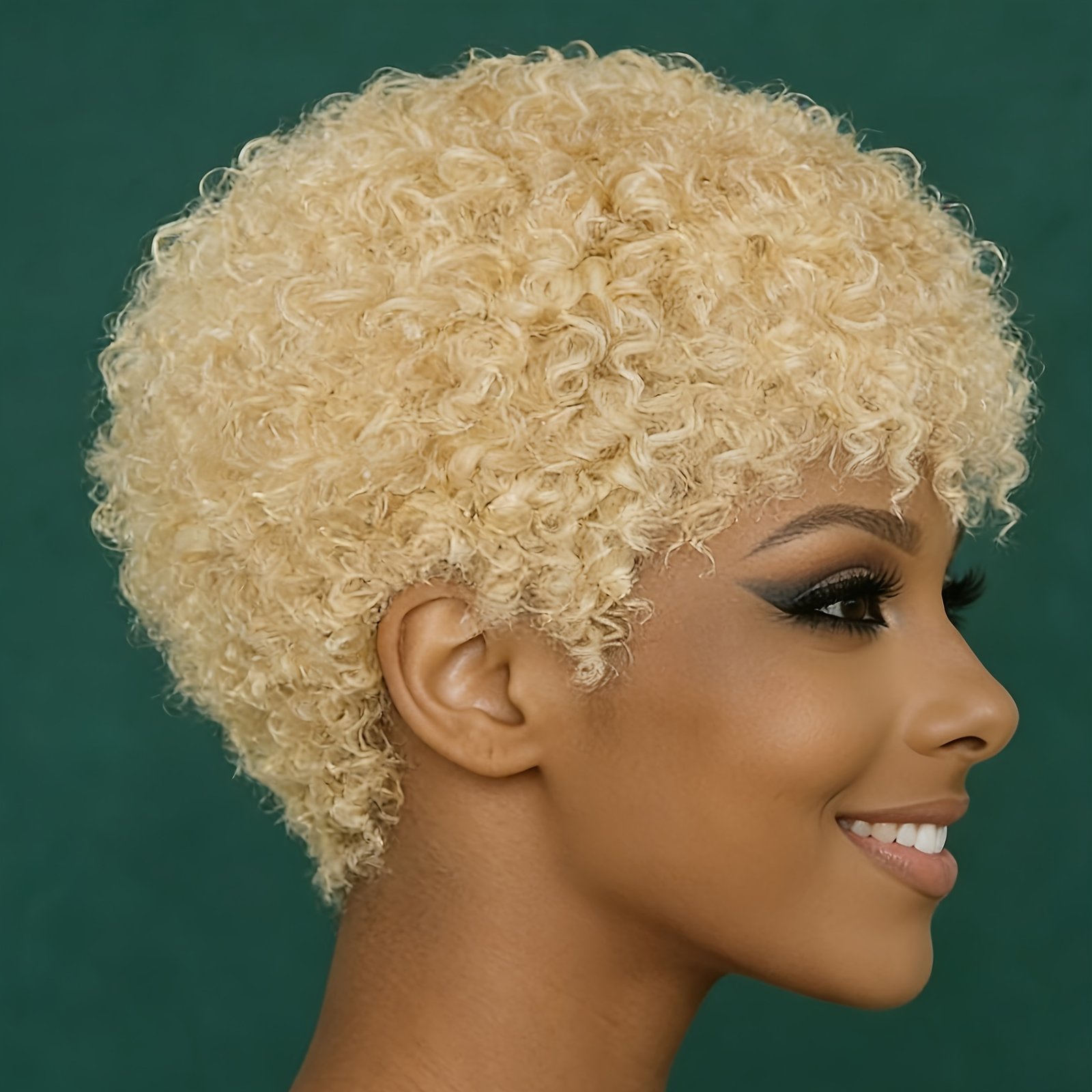 10.16cm-Women's 27# Blonde Color Cosplay Wig for Halloween Short Pixie Cut Wig 200% Density Curly Wave Human Hair Wigs with Bangs Easy to Wear Hairpiece for Daily Party & Cosplay & Christmas & Black Friday - Image 10