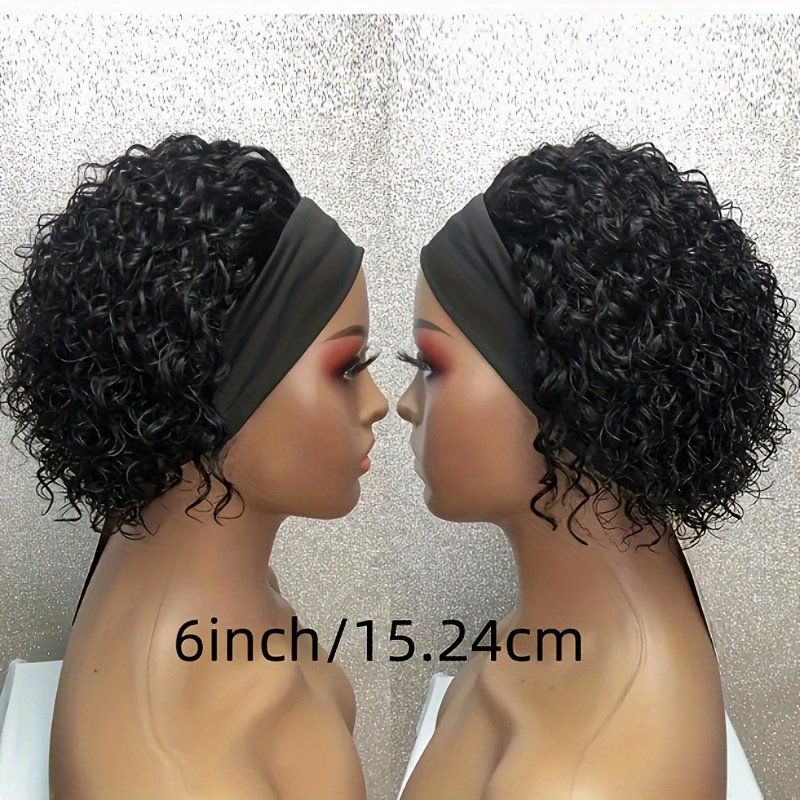 150% Density Human Hair Wig Short Headband Bob Wig Natural Black Short Curly Bob Cut Glueless Headband Wig Full Machine Curl Wig - Image 5
