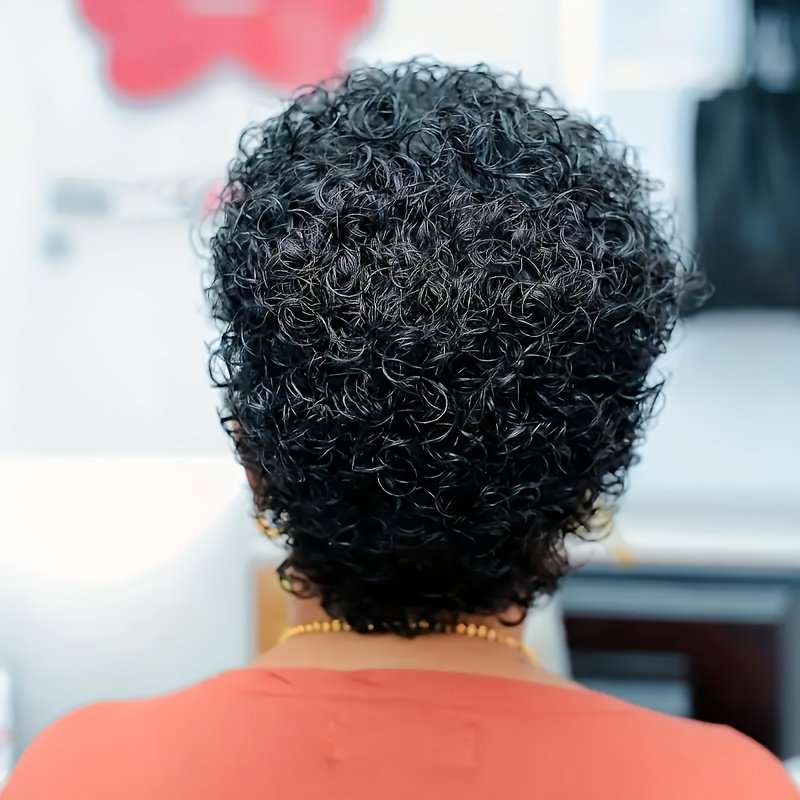 Chic Pixie Cut Wig for Women - 180% Density Virgin Peruvian Remy Human Hair, Kinky Curly Afro Style, Glueless Full Wig with Natural Water Wave Ready to Wear And Leave Wig Suitable for The New Year - Image 6