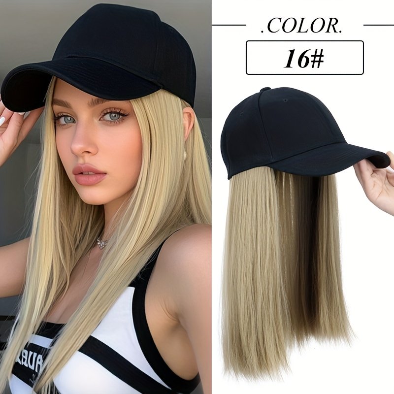 Synthetic Hat Wig with Long Straight Black Hair Baseball Cap Hair Extension Stylish Convenient All-In-One Design for Women - Image 39