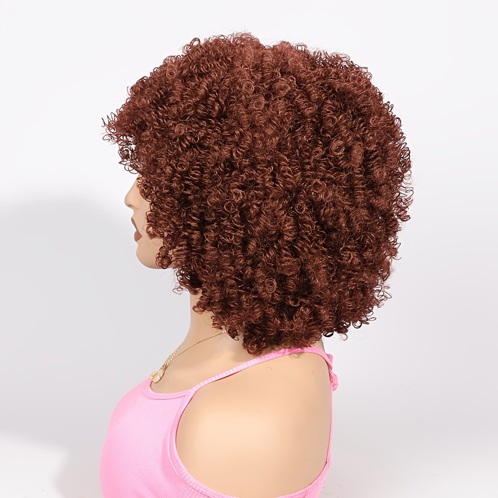 1pc Women's 9mm Curl Wig, Brown Wig, Natural and Versatile Cap-Style Wig, Full Head Wig - Image 4