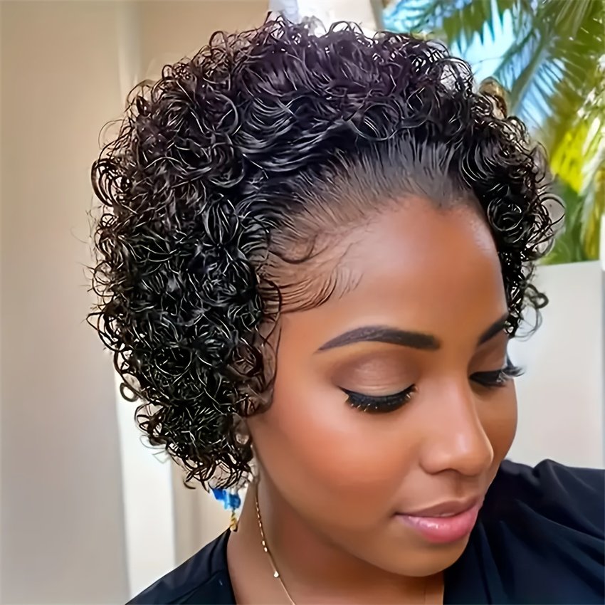Women'S Natural Look Lace Front Wig - 13X1 Lace Front, Voluminous Curly Pixie Bob, High Density 150%, Everyday And Special Occasion Hairstyle - Brazilian Human Hair Wigs, Elegant Hair Solution, Protective Style, Professional Styling - Image 2