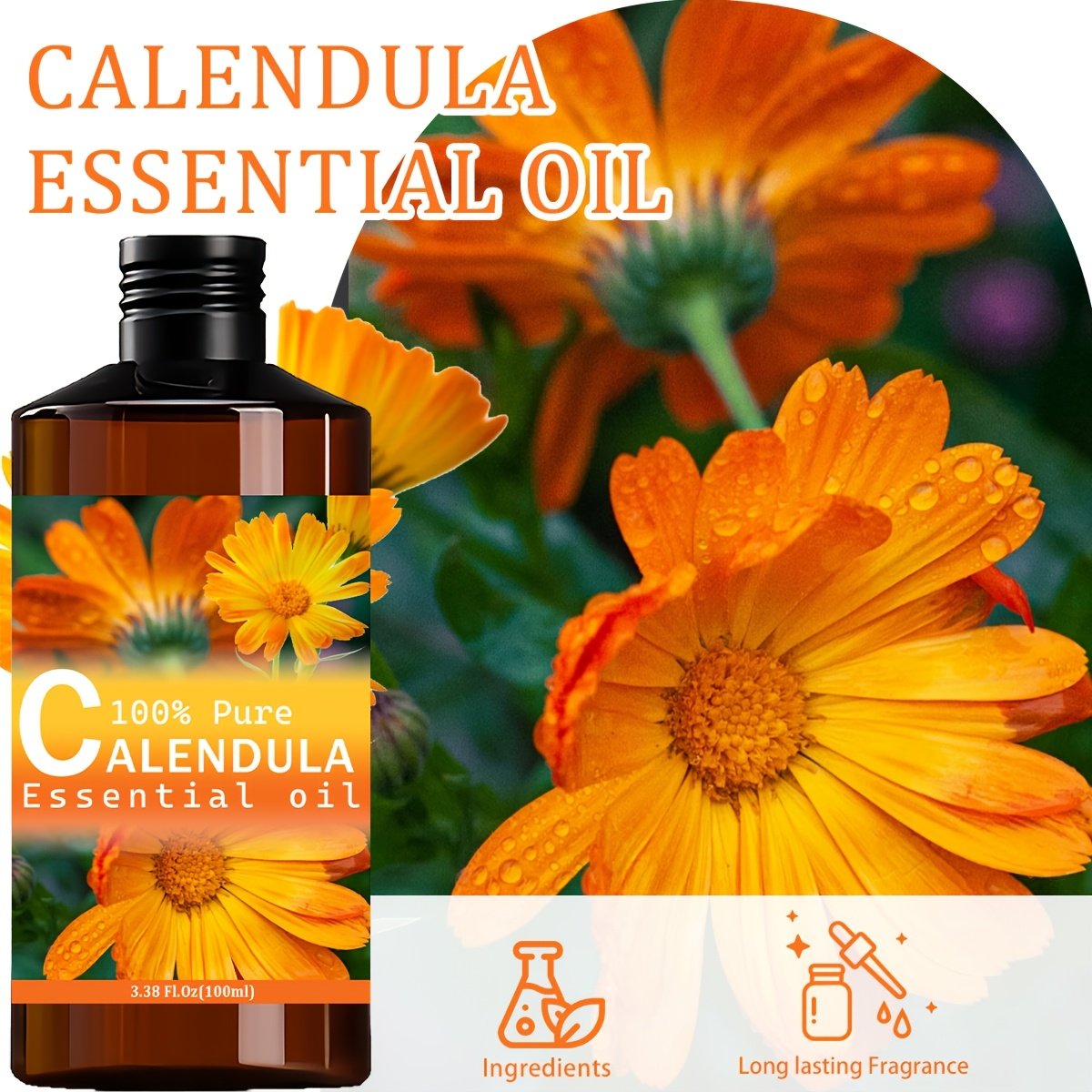 Calendula Essential Oil --100%, Premium Quality, Floral Aroma --Hydrating, Moisturizing, Nourishing Skin, Body Massage, Skin Massage --Used for Skin, Hair, Facial, Body Care --Suitable for Meditation, Bathing --100ml Body Massage Essential Oil - Image 5