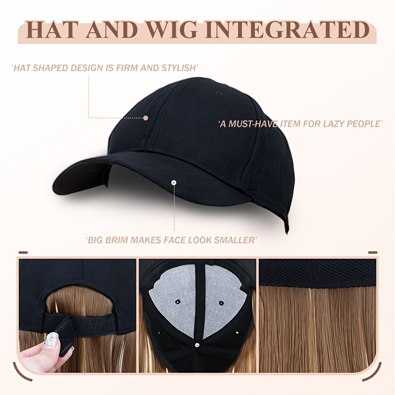 Synthetic Hat Wig with Long Straight Black Hair Baseball Cap Hair Extension Stylish Convenient All-In-One Design for Women - Image 13