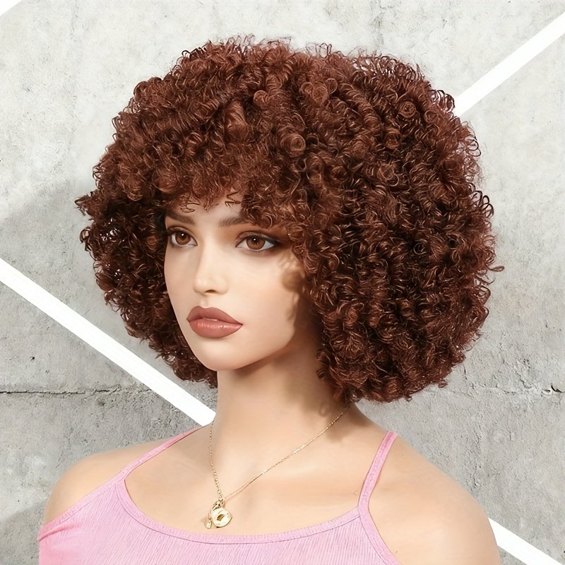 1pc Women's 9mm Curl Wig, Brown Wig, Natural and Versatile Cap-Style Wig, Full Head Wig - Image 7