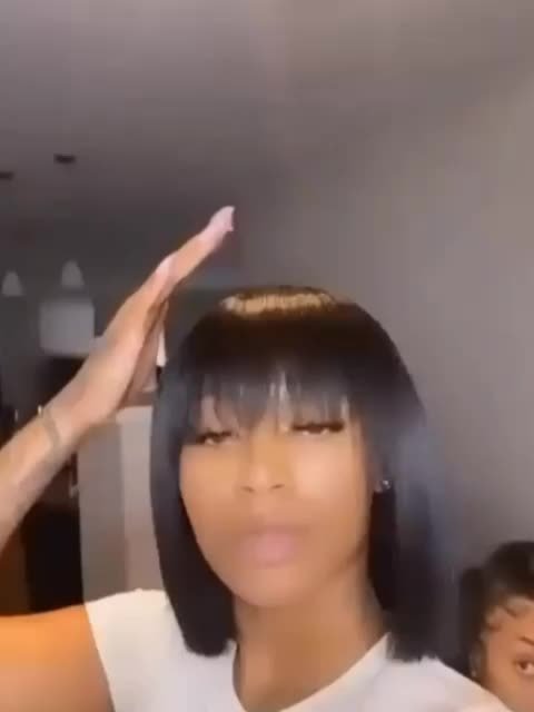 Straight Short Bob Wig with Bangs Human Hair 150% Density Glueless Straight Bob Wig Human Hair with Bangs Bob Wigs for Women No Lace Front Wigs Full Machine Made Straight Bob Wig - Image 34