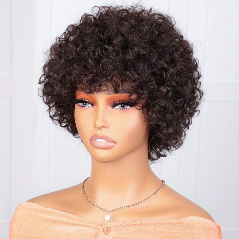 FASHION IDOL Brazilian Remy Human Hair Wig Suitable for Women & Men - Glueless Afro Kinky Curly Pixie Cut with Bangs, 130% Density Machine-Made Hairpiece, Look for Dreadlock Styles & Daily Wear (No Glue Application) - Image 28