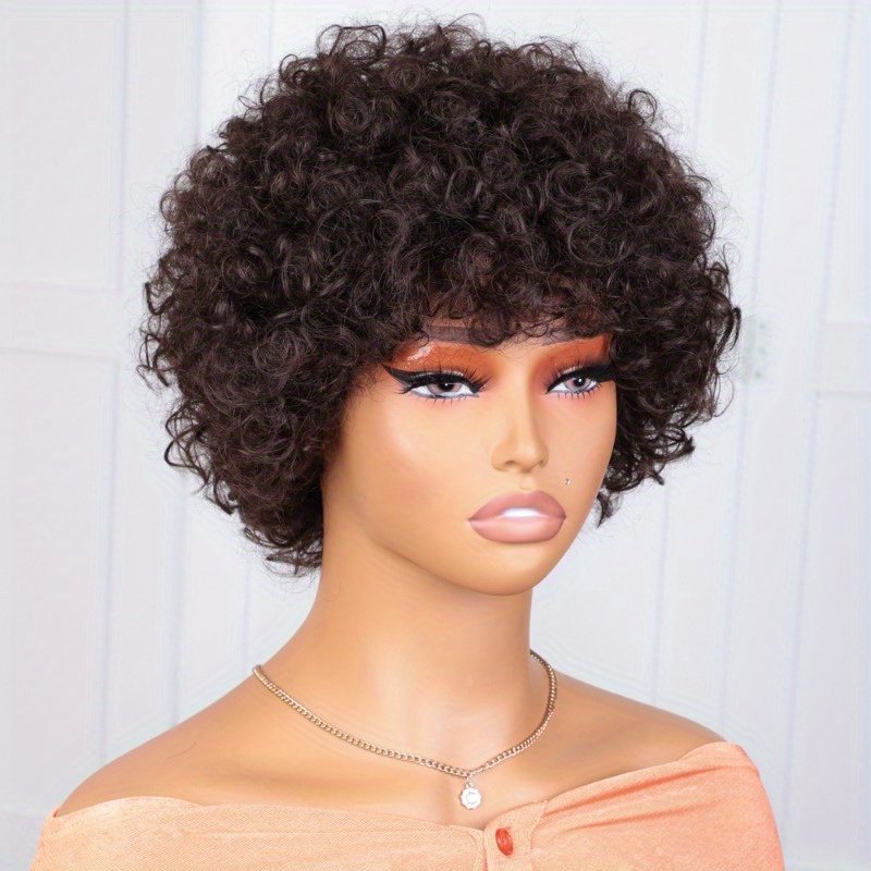 FASHION IDOL Brazilian Remy Human Hair Wig Suitable for Women & Men - Glueless Afro Kinky Curly Pixie Cut with Bangs, 130% Density Machine-Made Hairpiece, Look for Dreadlock Styles & Daily Wear (No Glue Application) - Image 38