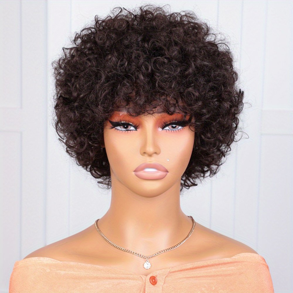 FASHION IDOL Brazilian Remy Human Hair Wig Suitable for Women & Men - Glueless Afro Kinky Curly Pixie Cut with Bangs, 130% Density Machine-Made Hairpiece, Look for Dreadlock Styles & Daily Wear (No Glue Application) - Image 48