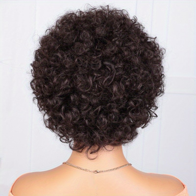 FASHION IDOL Brazilian Remy Human Hair Wig Suitable for Women & Men – Glueless Afro Kinky Curly Pixie Cut with Bangs, 130% Density Machine-Made Hairpiece, Look for Dreadlock Styles & Daily Wear (No Glue Application)