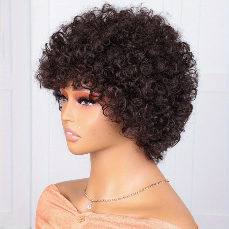 FASHION IDOL Brazilian Remy Human Hair Wig Suitable for Women & Men - Glueless Afro Kinky Curly Pixie Cut with Bangs, 130% Density Machine-Made Hairpiece, Look for Dreadlock Styles & Daily Wear (No Glue Application) - Image 30
