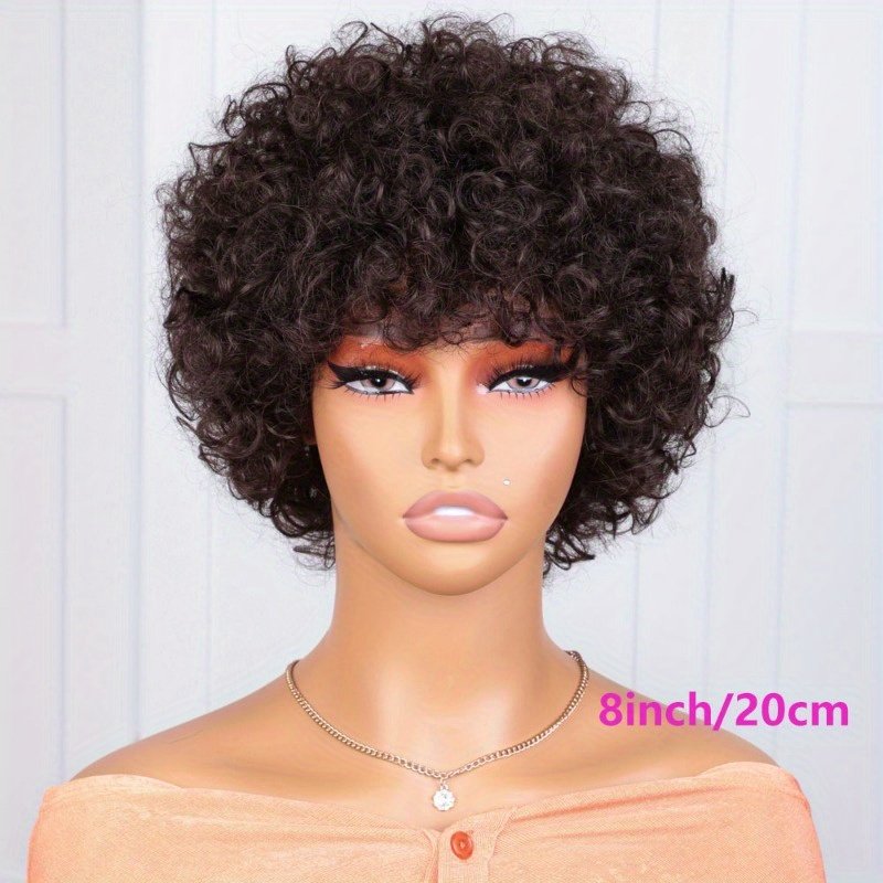 FASHION IDOL Brazilian Remy Human Hair Wig Suitable for Women & Men - Glueless Afro Kinky Curly Pixie Cut with Bangs, 130% Density Machine-Made Hairpiece, Look for Dreadlock Styles & Daily Wear (No Glue Application) - Image 22