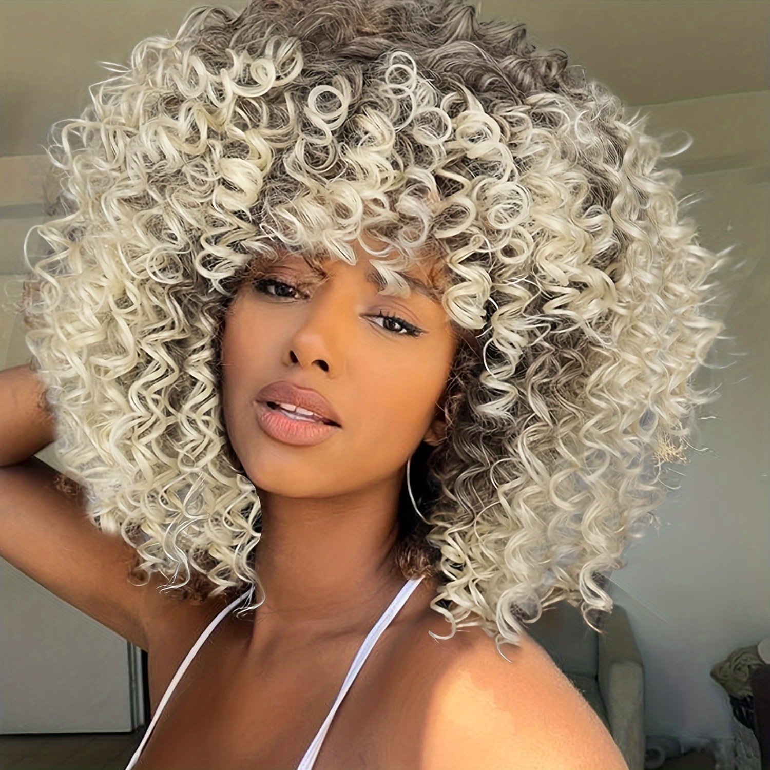 Short Syntheic Blonde Curly Afro Wigs for Women Ombre Blonde Afro Kinky Curly Wigs Brown Mixd Blonde Wig