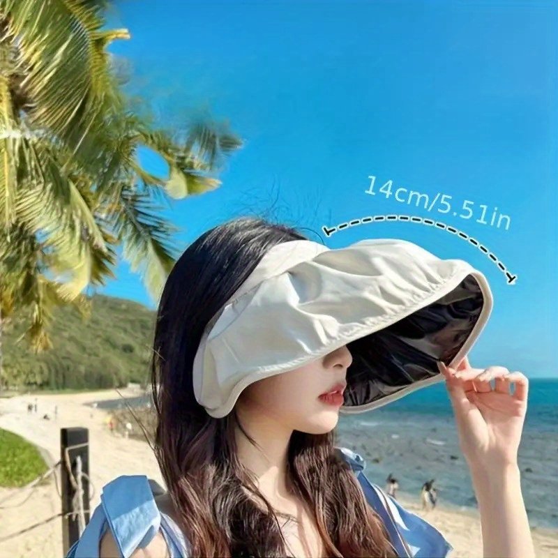Headband Shell Hat, Sun Hat with Open Top for Women, Summer Sun Visor with Wide Brim, Shell-Shaped Hat for Cycling and Outdoor Activities, Foldable Black Vinyl Sun Hat, Black Vinyl Bucket Hat, Beach Hat - Image 7