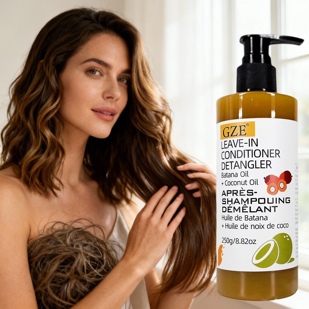GZE Leave in Conditioner, Hair Detangler with Batana Oil And Coconut Oil, Anti Frizz, Adds Shine & Softness, Nourishing & Smoothing, Moisturizes Dry Hair, Lightweight Formula, for All Hair Types, 250G - Image 4