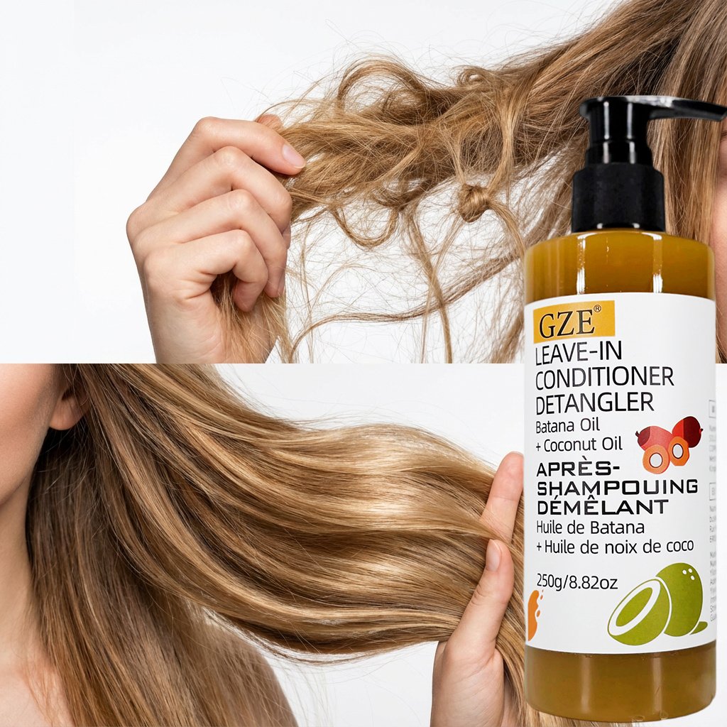 GZE Leave in Conditioner, Hair Detangler with Batana Oil And Coconut Oil, Anti Frizz, Adds Shine & Softness, Nourishing & Smoothing, Moisturizes Dry Hair, Lightweight Formula, for All Hair Types, 250G - Image 3