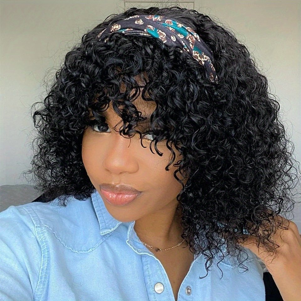 25.4 cm Short Pixie Afro Kinky Curly Bob Human Hair Wigs with Bangs for Women Brazilian Remy Hair Ombre Brown Bug Colored Wigs - Image 10