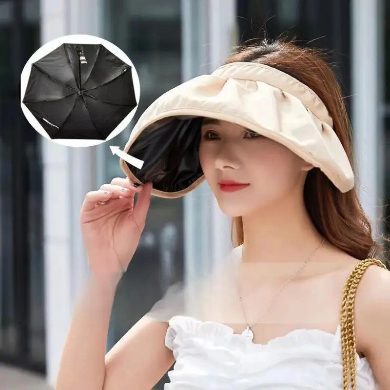 Headband Shell Hat, Sun Hat with Open Top for Women, Summer Sun Visor with Wide Brim, Shell-Shaped Hat for Cycling and Outdoor Activities, Foldable Black Vinyl Sun Hat, Black Vinyl Bucket Hat, Beach Hat - Image 24