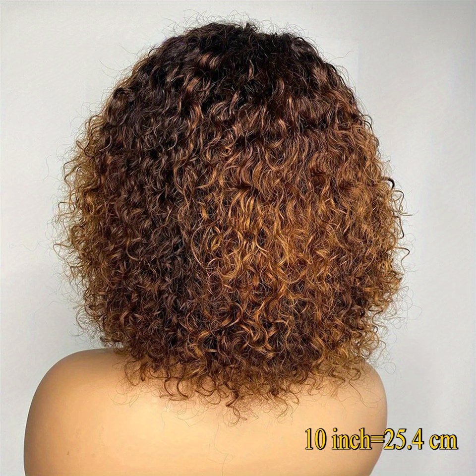 25.4 cm Short Pixie Afro Kinky Curly Bob Human Hair Wigs with Bangs for Women Brazilian Remy Hair Ombre Brown Bug Colored Wigs - Image 59